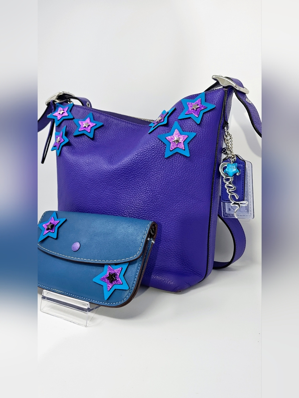 Coach Val Duffle Upcycled w/ 1941 Clutch. Purple/Blue - Picture 4 of 17